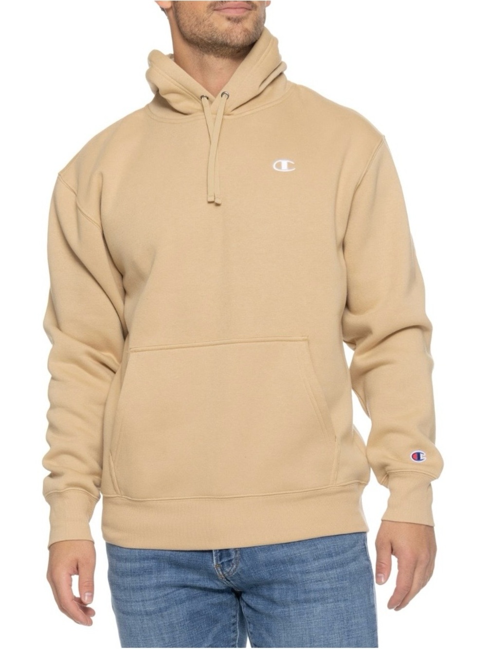 Champion Beige Tan Pullover Hoodie with Small Logo